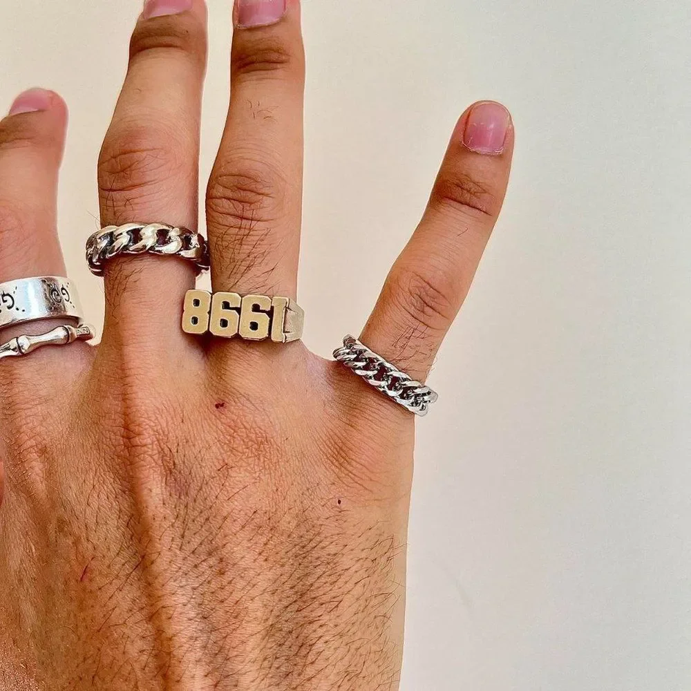 silver stainless steel cuban link ring